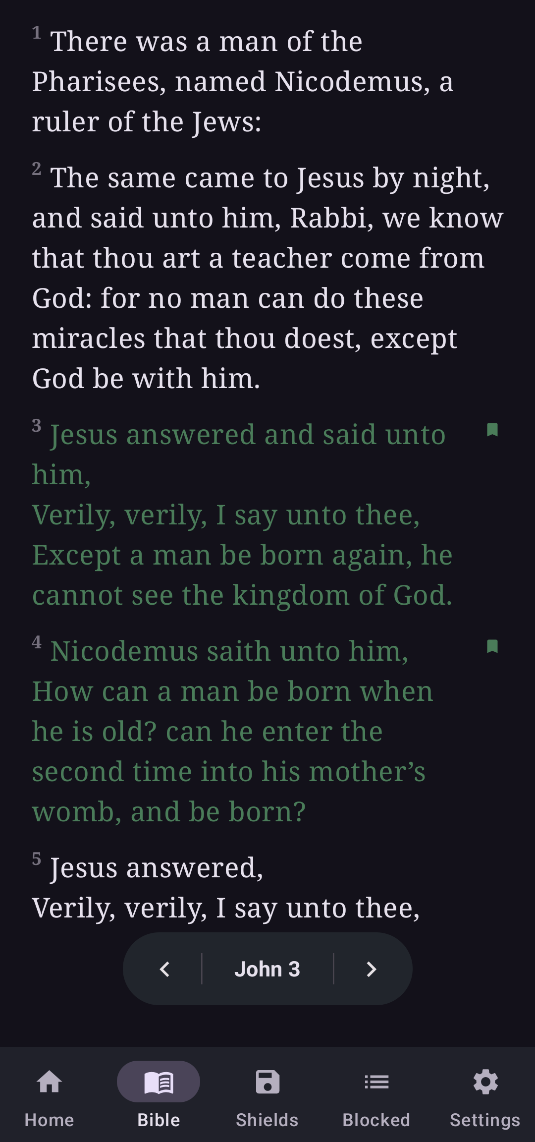 BibleShield Bible reader screen